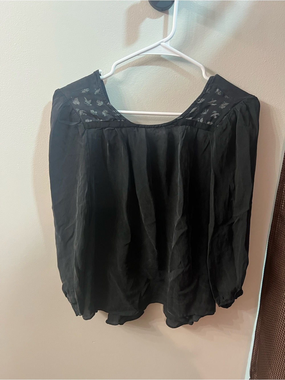 Women's Black Peasant Blouse with Embroidered Yoke